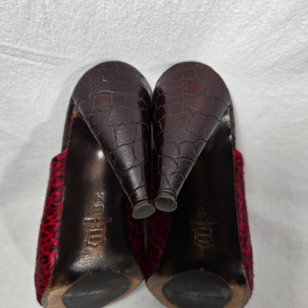 RARE Vintage Y2K Mobwife LEATHER Red & Black Animal Print Heel Sandals Size 8.5M - Picture 9 of 17
